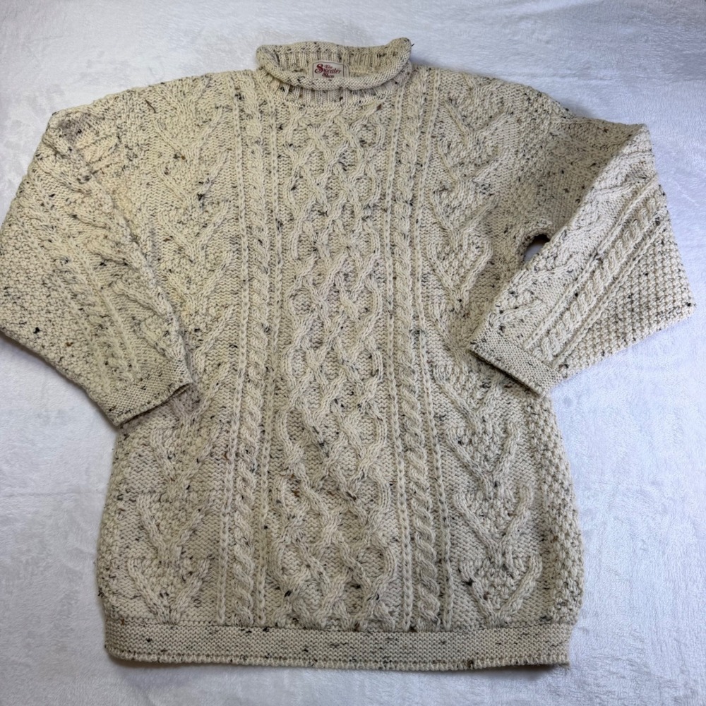 The Sweater Shop Pure New Wool Cable Knit Fisherman Sweater Chunky Roll Neck